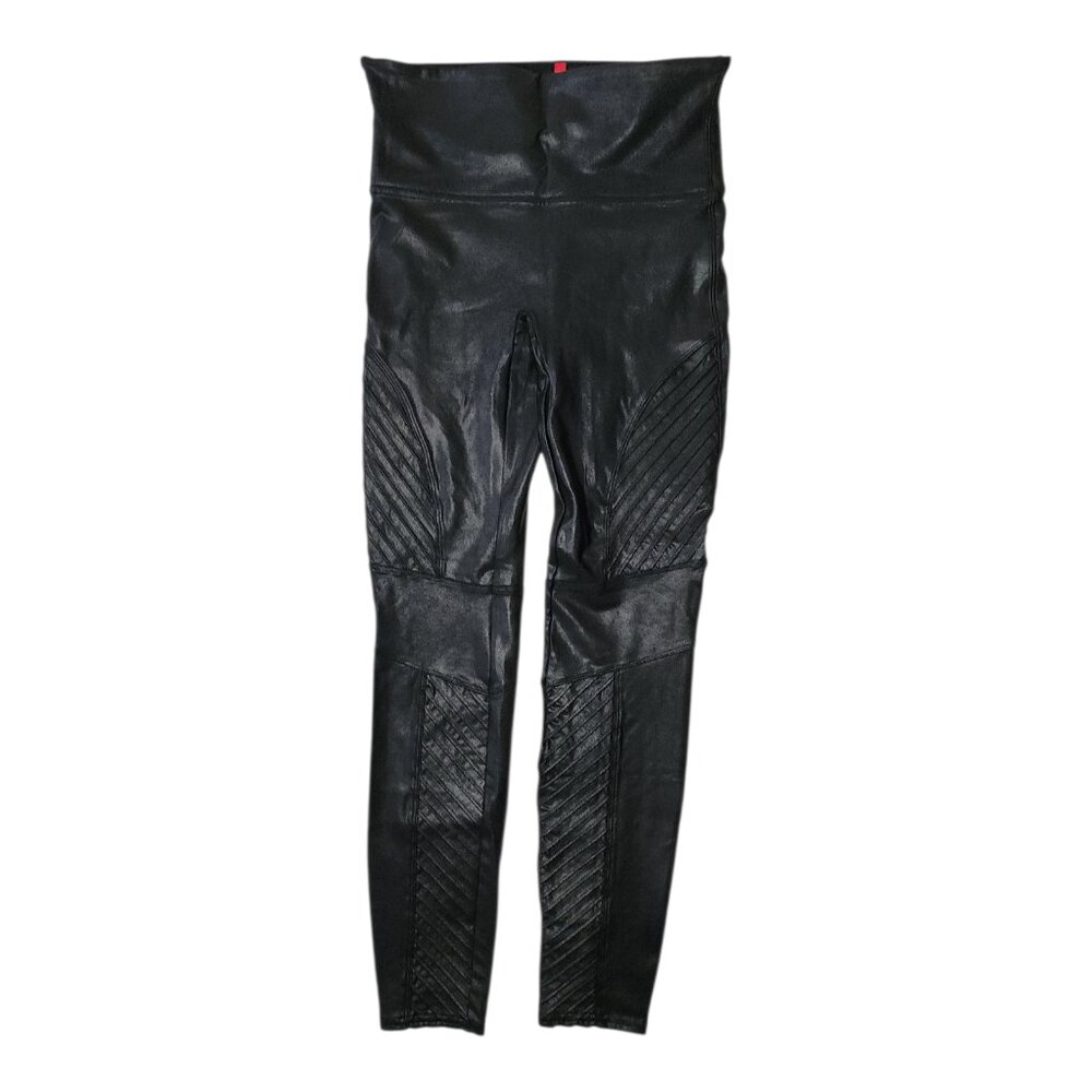 Spanx Leggings Womens Size M Medium Black Faux Leather Moto Shaping‎ Classic